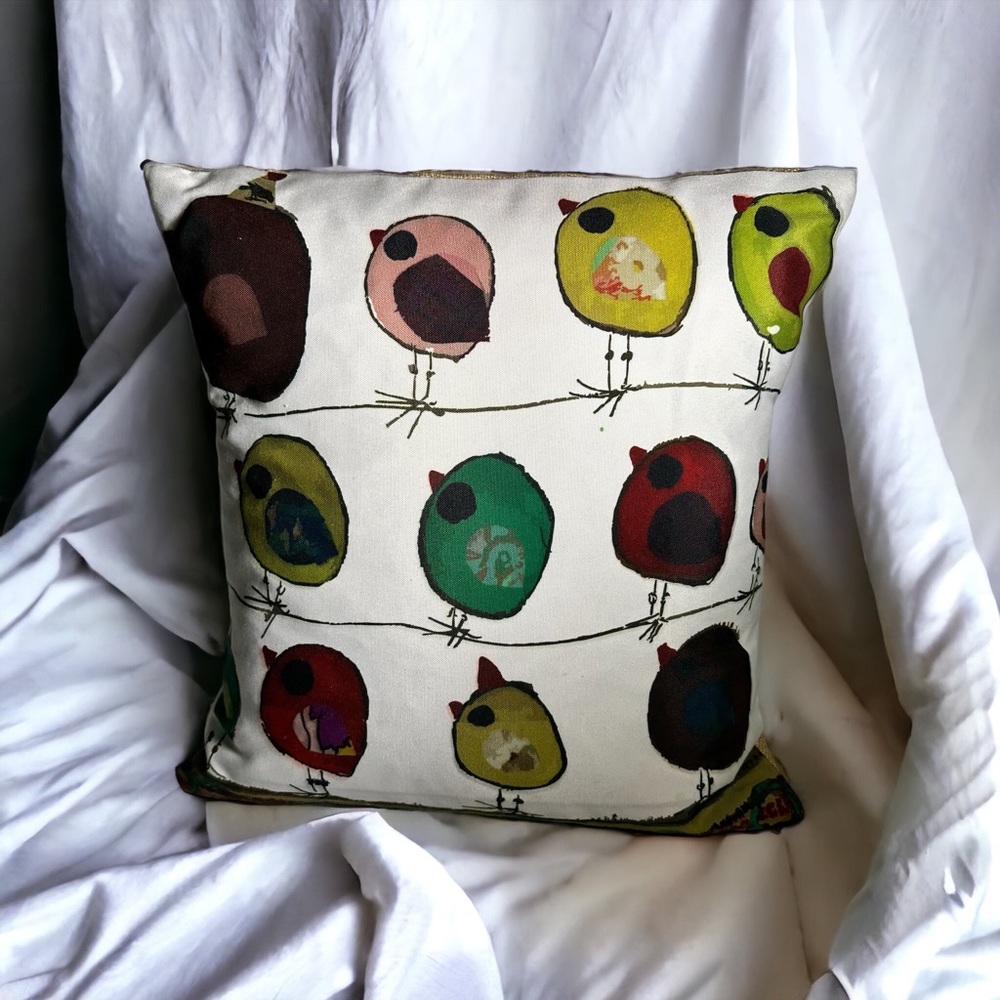 SOUTHERN SASS Square Party Birds Pillow Nature & Bird Lovers 15.5" x 15.5" Good